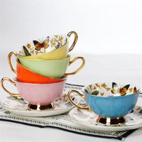 Cups & Saucers European Bone China Coffee Cup Colorful Porcelain Butterfly Ceramic Tea And Saucer Set British Office Teacup Drinkware Gift