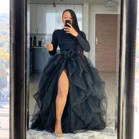 Юбки 2021 длинные слоистые для женщин-элегантных твердых Maxi TUTU юбка дамы высокой талии сетчатая вечеринка принцесса