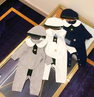 Baby Romper + Hat + BIB 3 sztuk / zestaw Noworodek Ubrania Baby Kombinezon Kids Długi Rękaw Bielizna Bawełniana Chłopcy Dziewczęta Romper Suit