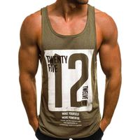Chamsgend - January 5, 2015, men's training sleeveless T-shirt with lettered suspender underwear for fitness and muscle exercise
