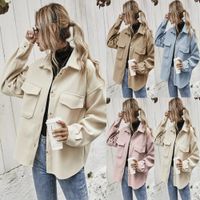 캐주얼 긴 소매 자켓 여성 가을 ​​패션 버튼 불규칙 재킷 솔리드 셔츠 포켓 아웃웨어 트위드 코트