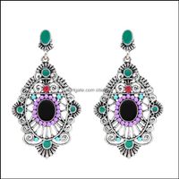 Charm Earrings Jewelry Fashion Vintage Turkish Geometric Colorf Gems Ancient Gold Sier Delicate Diamond Ladies Bohemian Drop Delivery 2021 5
