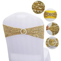 Shiny Sequined Rose Gold Stretch Chair Bands With Round Buckle For Wedding Events Party Decoration Supplies Spandex Glitter Chair Sashes