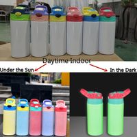 İki fonksiyonlu çocuk su şişesi! Süblimasyon Boşlukları 12oz Karanlıkta Glow UV Renk Değiştirme Düz Çocuklar Tumblers Paslanmaz Çelik Çift Duvar Yalıtımlı Öğrenci Kupa