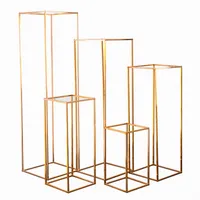 Party Decoration Gold-Plated Geometric Flower Stand Shiny Metal Iron Rectangle Square Frame Wedding Arch T-station Layout Guide