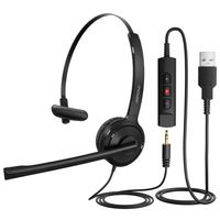 2.5mm Phone Headphones with Noise Cancelling Microphone, Single-Sided USB Home Headset with in-Line Control a13