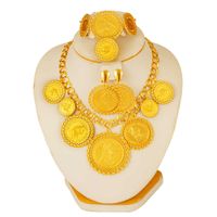 Colar de moeda / brinco / anel / pulseira conjuntos de jóias para mulheres ouro moedas de cor árabe / africano bridal peru presentes de casamento 210720