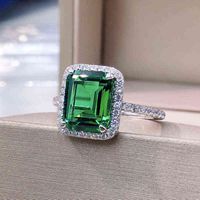 Oevas 100% 925 sterling silver 8 * 10mm smeraldo anelli di nozze per le donne frizzante frizzante alto carbonio festa gioielli gioielli all'ingrosso Y220223