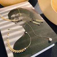 Link, Kette Lovelink Mode Gold Farbe Unregelmäßige Blatt Perle Armband Halskette Ohrringe Frauen Party Schmuck Geschenk