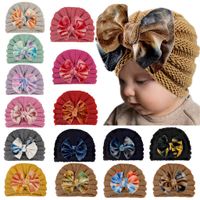 M364 New Autumn Winter Baby Girls Knitted Hat Colorful Bowknot Child Headwear Toddler Kids Warm Beanies Turban Hats Children Hats 15 Colors