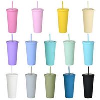 Tumblers de 22oz Tumblers met de couleur acrylique de couleur avec des couvercles et des pailles à double mur en plastique plastique tasse de tasse de gobelets
