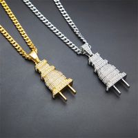 Mens Iced Out Bling Bling Plug Hanger Ketting Goud Zilver Kleur Charm Micro Pave Full Rhinestone Hiphop Sieraden 200928 4 Q2