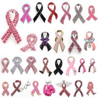 50 PCs/lote Hospital personalizado Broches de fita rosa Câncer de mama Consciência de shinestone Pinos médicos para enfermeira Doctor Gift