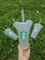 Starbucks 16oz / 473ml 24oz 플라스틱 텀블러 재사용 가능한 클리어 마시는, 평평한 컵, 기둥 모양 뚜껑 짚 머그잔, TransportX18F