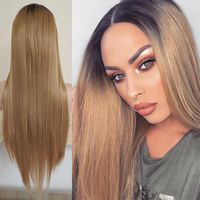 Synthetic Wigs Ombre Blonde Lace Front Wig Dark Roots Long S...