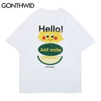 Tees Streetwear Harajuku Men Watermelon Smiley Face Print Short Sleeve T-Shirts Casual Cotton Hip Hop Loose Tshirt Tops 210602