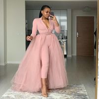 Skirts Long Tulle Overlay Women Overskirt For Jumpsuit Prom Gowns Sweep Train Detachable Skirt Dusty Pink Tutu Elastic Waist Plus Size