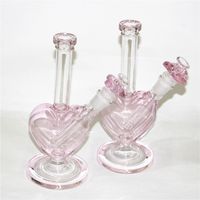 Bong de vidrio rosa de 9 pulgadas con tazón de vidrio en forma de corazón Hookah Shisha Beaker Dab Rig Fumar Pipa de agua Filtro Bubbler W ICE Catcher