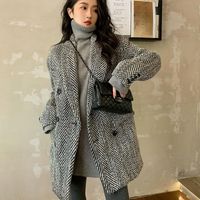 Wollmischungen der Frauen Lugentolo-Mantel Mantel Frauen Koreanische Mode Plaidjacke Streetwear Single Breasting Anzugkragen Winter