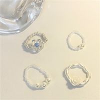 Корейский нежный жемчужный цветочный кольцо, перекрывающийся кольцо из бисера, тканые рисовые бусины, регулируемое эластичное веревочное кольцо
