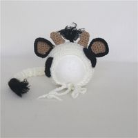 Newborn Cow Bonnet Photography props Baby Boy Animal Cow Hat Toy Set Knitted Infant Toddler Animal Cap 210309