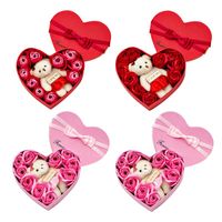 Jabón flor caja de regalo Caja de San Valentín Día con perfumado Pétalos de rosa con oso envoltura