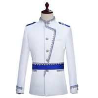 Erkekler Çiçek Takım Elbise Avrupa Kraliyet Kıyafeti Gösterisi Prens Sahne Kostümleri Lüks Giyim Beyaz İngiltere Stil