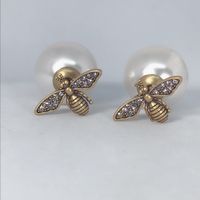 Mill Pris Lyx Kvinnors Kvinnors Dam Liten Bee Pearls Diamond Stud Drop Earrings Dangler Studs Eroduc med låda Gratis frakt