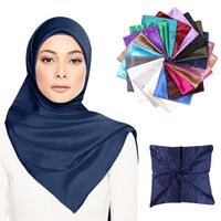 Scarves Luxury Women Silk Square Scarf 90*90cm Satin Headscarf Muslim Woman Veil Handkerchief Hair Navy Turban Foulard Bandana 1pc