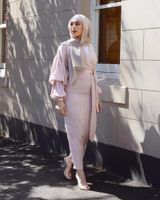 Casual Sukienki Etniczne Odzież Islamska Dubai Muzułmańska Abaya Sukienka Kobiety Rękaw Puff Rękaw Koronki Slim Szaty Islam Długość Kostium Hidżab