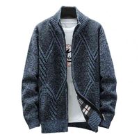 니트 긴 소매 남자 카디건 2021 가을 겨울 기하학 무늬 스탠드 칼라 스웨터 코트 겉옷