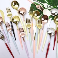 Couteaux de 20cm Spoons Fourches Couverts de fête jetables Plastique Rose Or / Argent De Mariage Vaisselle Anniversaire Ensembles de vaisselle Anniversaire