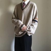 Męski sweter Vintage Baggy damskie sweter Sweter Student Preppy V-Neck Coat Cardigan