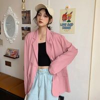 Kadın Takım Elbise Blazers Kore Moda Rahat Ofis Blazer Chic Commute Takım Öğrenci İş Giyim 2021 Tiki Tarzı Katı Renkler Jacke