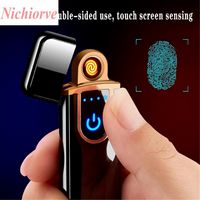 US Stock Novely Electric Touch Sensor Cool Lighter Fingeravtryck Sensor USB Uppladdningsbara Vindtäta Tändare Rökning Tillbehör