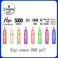 Original Higo Cannon 5000 Buff e Cigarros Vape 1300mAh Bateria 2% 3% 5% NIC 11ML Capacidade 8 Cores Device Pod Prefreado Pena Portátil 0268284