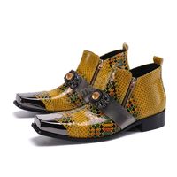 Роскошные вечеринки мужские сапоги металлические квадратные пальмы натуральные кожаные ботильоны натуральные ботинки молния деловые короткими ботинками формальная мужская обувь