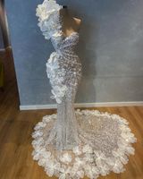 2021 Plus Größe Arabisch ASO EBI Sparkly luxuriöse Meerjungfrau Brautkleid Eine Schulter Spitze Perlen Kristalle Sexy Brautkleider Kleider ZJ440