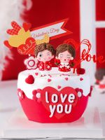 Otras festivos Fiesta Suministros Chino Estilo Cartoon Par Cake Topper Love Insertar Tarjeta de Papel Tarjeta Postre Plugin Feliz Cumpleaños Decorat