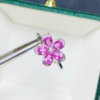 Anelli a cluster naturale vera rosa zaffiro rosa anello di fiori per gioielli 925 sterling argento 3 * 4mm 0.3ct * 5pcs gemstone fine t2141610