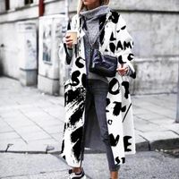 Kadın Yün Karışımları Vintage Desen Kış Tüvit Uzun Hırka Ceket Moda Yaka Cep Gevşek Giyim Sonbahar Kadın Kol Rahat Ceket