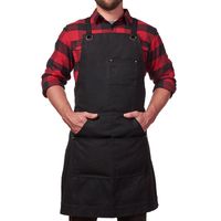 Czarny bawełniany kucharz fartuch mężczyźni profesjonalny praca 5 kieszeni regulowany rozmiar ciężkiej wagi do grilla, Kichen, restauracja, rzeźnik, grillowanie