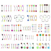 Navel & Bell Button Rings Body Jewelry Wholesale Promotion 110Pcs Mixed Models Colors Set Resin Eyebrow Belly Lip Tongue Nose Piercing Bar D
