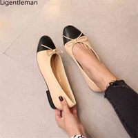 Shoes Woman Basic Pumps Two Color Splicing Classic Bow Ballet Work Shoe Large Size Tweed Low Heels Fashion Women Pump 210910