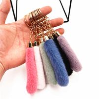 Cute Long Pom Keychain Women Faux Mink Fur Key Ring Bag Char...
