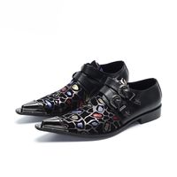 Zapatos de cuero genuinos formales de tipo italiano Hebillas de los hombres Punta de metal puntiagudo Punta negra, fiesta y zapatos de boda ¡Hombres!