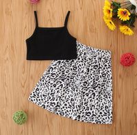 2021 Детская одежда Летняя девочка набор черный слинг + леопардовый принт юбка 2-х частей набор детская одежда