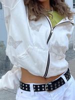 Kadın Ceketler Katı Renk V Boyun Kelebek Baskı Cepler Kazak Tops Harajuku Zip Up Kapüşonlu Mont Sonbahar Kadın Streetwear