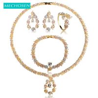 Earrings & Necklace MECHOSEN Fashion Women Wedding Jewelry Sets 3 Tones Plated Paved Setting Zirconia Water Drop Bracelet Ring Set
