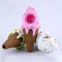 Ice cream design silicone hand pipe for dry herb silicone Smoking pipes glass bong 3 colors DHL a17